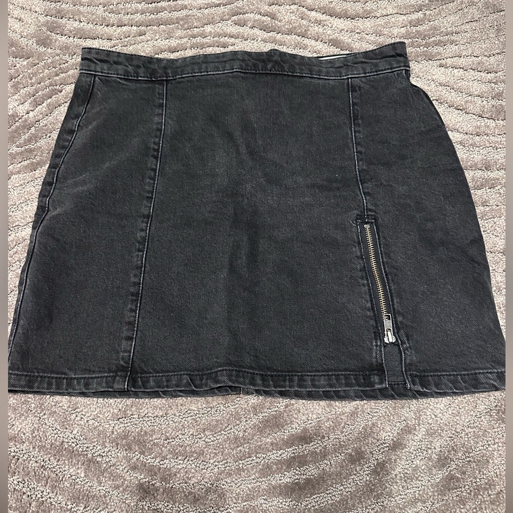 Free People Black Denim Mini Skirt